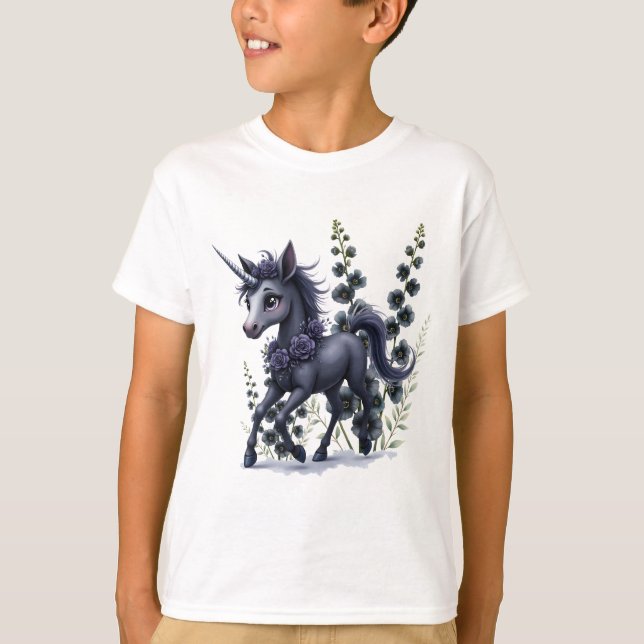 Stiliserad enhörning i blommigt. t shirt (Framsida)