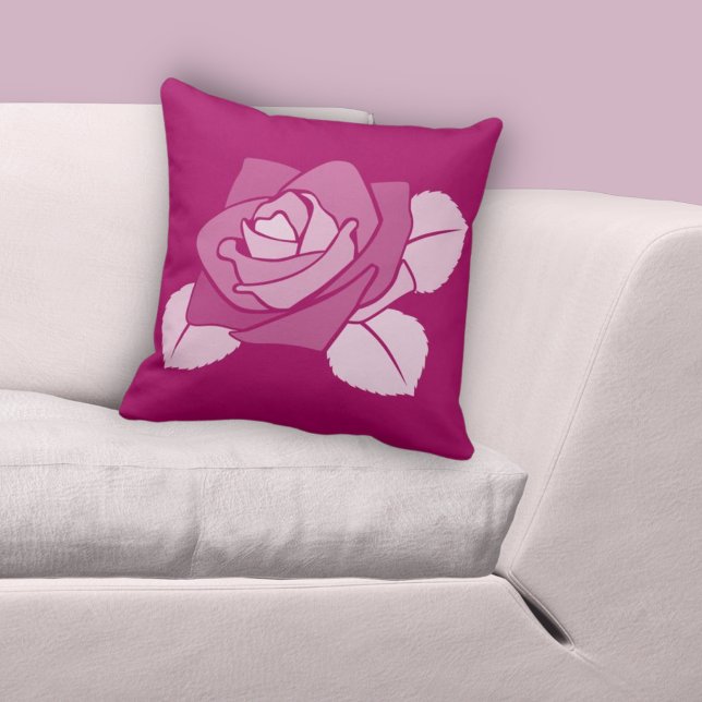 Stiliserad enkel Rosa Botaniskt Ro Kudde (Stylized Single Pink Botanical Rose Throw Pillow)
