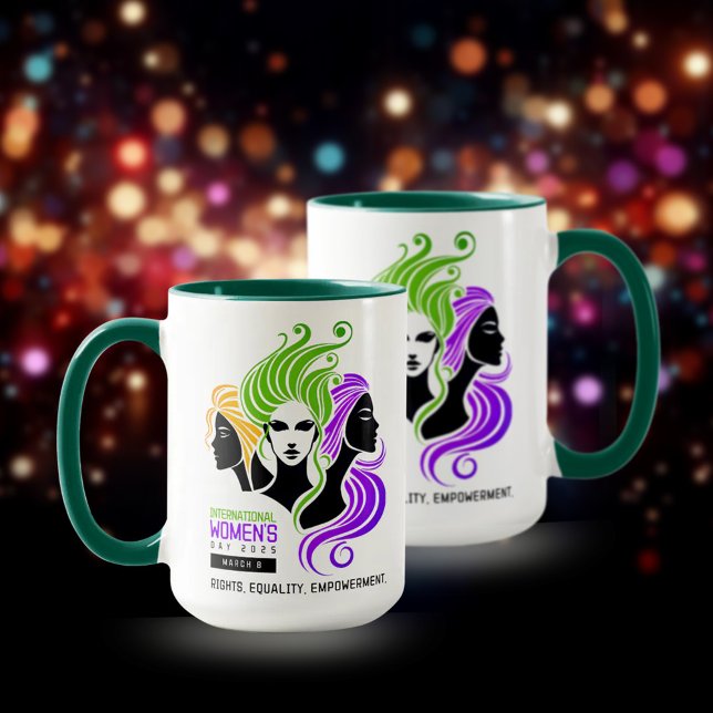 Stiliserad färgstark trio av kvinnor IWD 2025 Mugg (IWD 2025 15oz Two-Tone Mugs Cover Photo)
