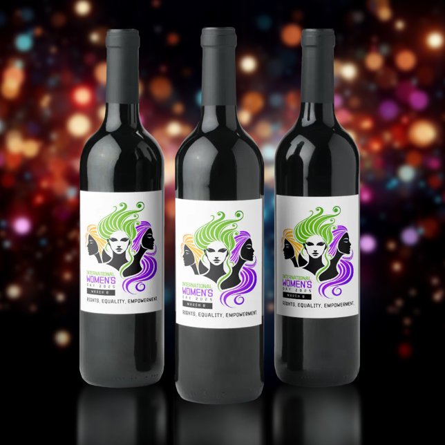 Stiliserad färgstark trio av kvinnor IWD 2025 Vinflaska Etikett (IWD 2025 Wine Drink Labels Cover Photo)