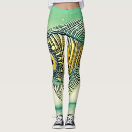 Stiliserad fiskkonst leggings