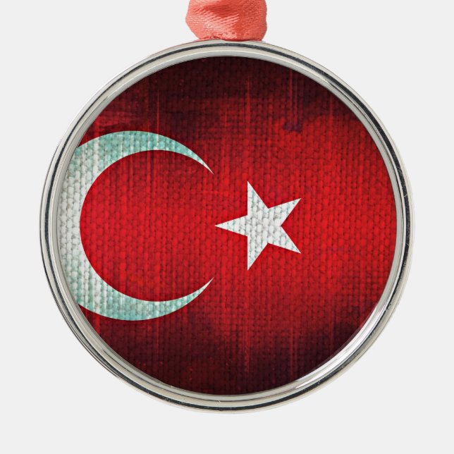 Stiliserad Flagga i Turkiet Julgransprydnad Metall (Framsidan)