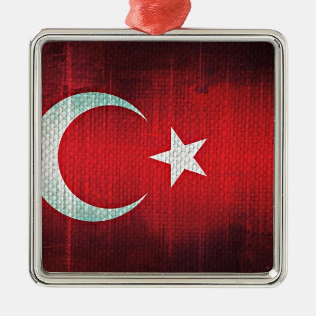 Stiliserad Flagga i Turkiet Julgransprydnad Metall (Framsidan)