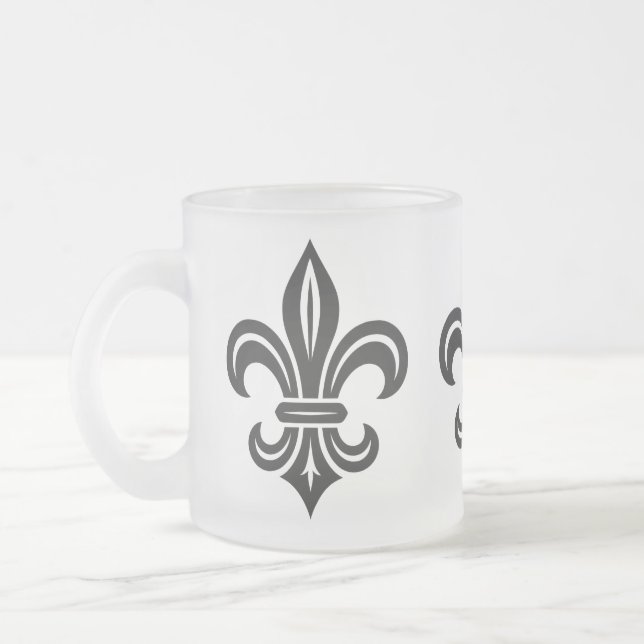 "Stiliserad Fleur-de-lis"-mugg Frostad Glasmugg (Vänster)