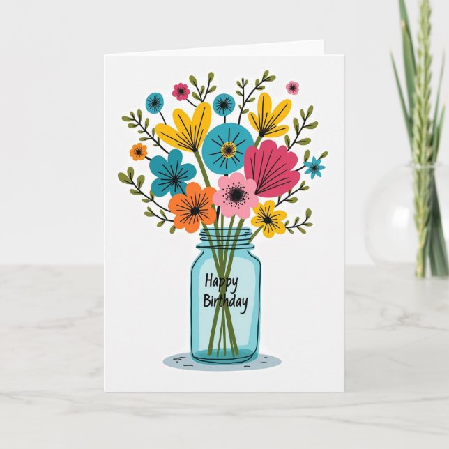 Stiliserad födelsedagskort med blommor kort (Framsida)