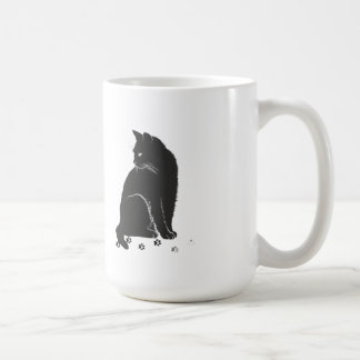 Stiliserad Grå Katt och Tassavtryck Långärmad Tröj Kaffemugg