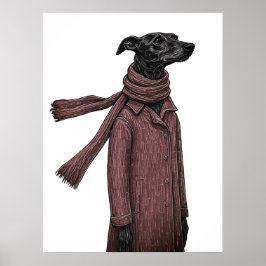 Stiliserad Greyhound-ritning med vintage kappa Poster
