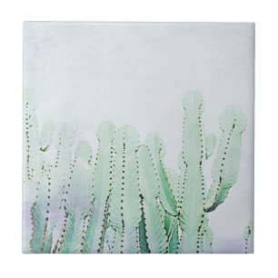 Stiliserad Grönt för Blek Cactus Plants Mönster Kakelplatta