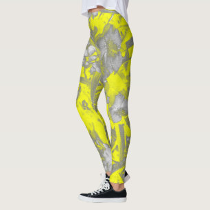 Stiliserad Gult Grått Flowers Blommigt Leggings