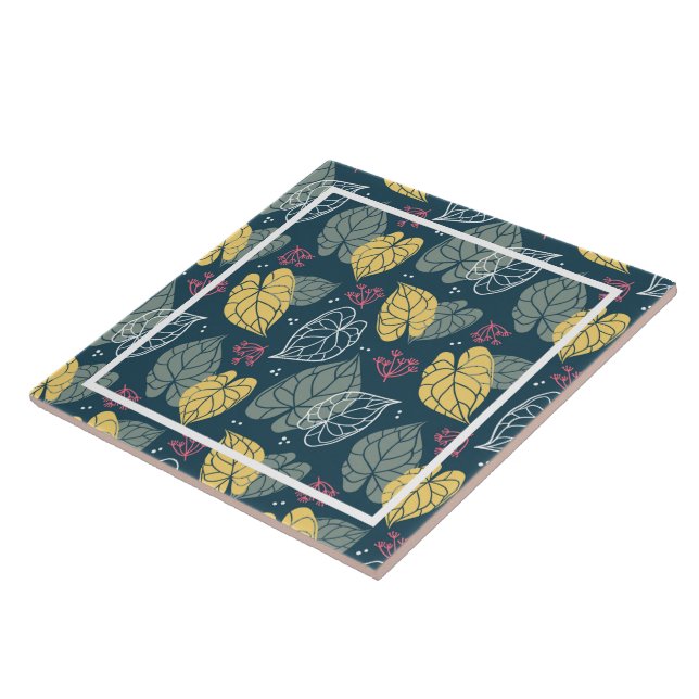 Stiliserad gult och grönt tropiska löv kakelplatta (Sidan)