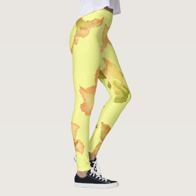 Stiliserad Gult Rosa Flowers Blommigt Leggings (Höger)