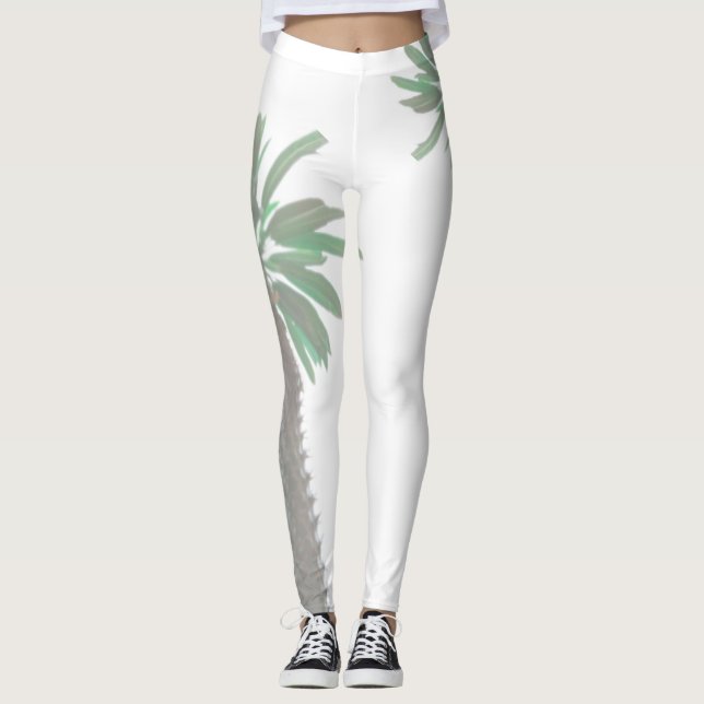 Stiliserad Handflatan Träd Pastel-Grönt Tropical Leggings (Framsida)