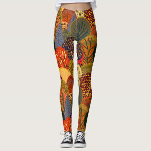 Stiliserad höst träd, ljust skog mönster. leggings