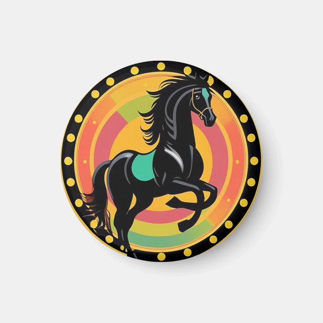 Stiliserad illustration av en svart häst magnet (Framsidan)