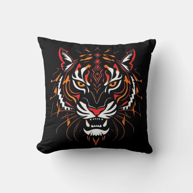 Stiliserad illustration av ett tigers huvud kudde (Framsida)