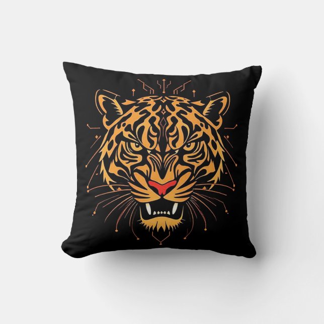 Stiliserad illustration av ett tigers huvud, kudde (Framsida)
