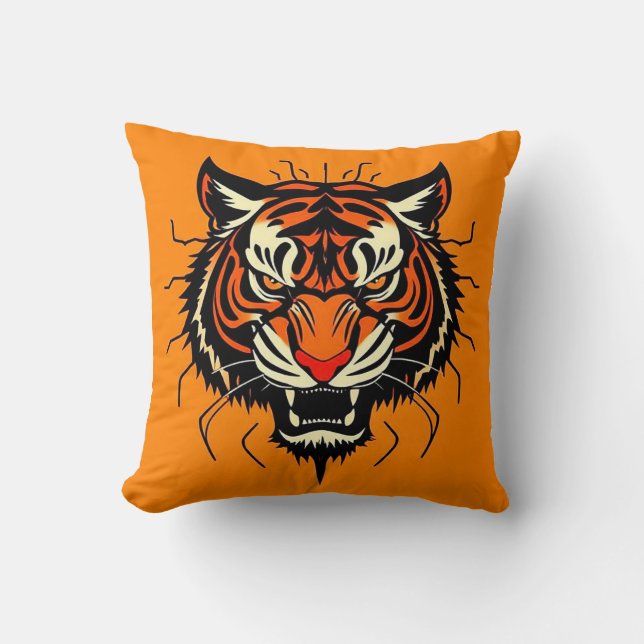 Stiliserad illustration av ett tigers huvud kudde (Framsida)