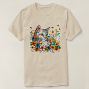 Stiliserad illustration av kattblommor, fjärilar t shirt