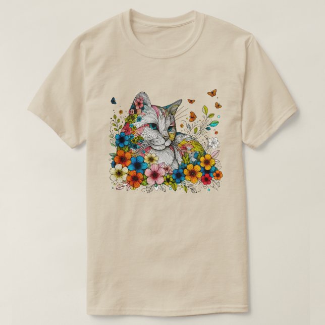 Stiliserad illustration av kattblommor, fjärilar t shirt (Design framsida)