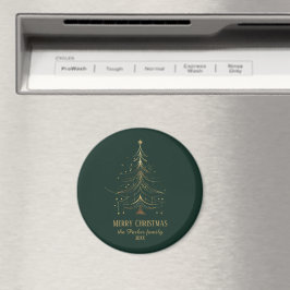 Stiliserad julgran i guld på mörk bakgrund magnet
