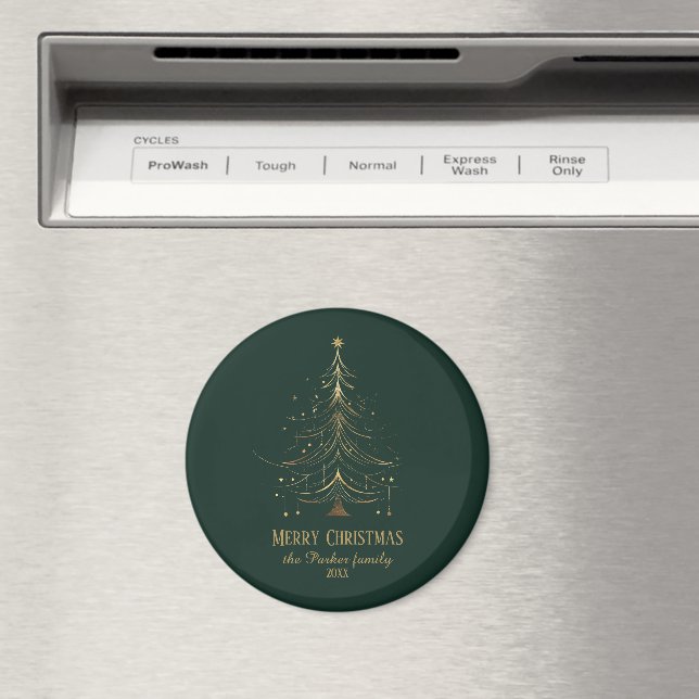 Stiliserad julgran i guld på mörk bakgrund magnet (In Situ (Dishwasher))