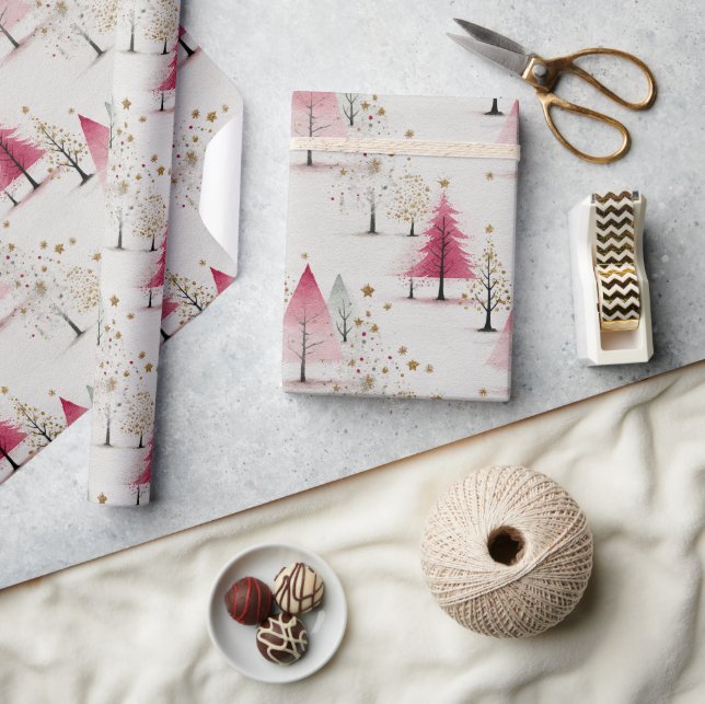 Stiliserad julgran & snöflinga höjdpattern presentpapper (Hantverk)