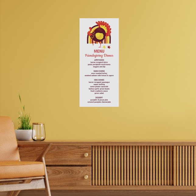 Stiliserad kalkon Groovy regnbåge Glad Friendsgivi Poster (Vardagsrum 2)