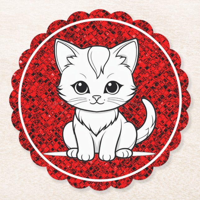 Stiliserad katt kattunge linjekonst design-52315 underlägg papper (Framsida)