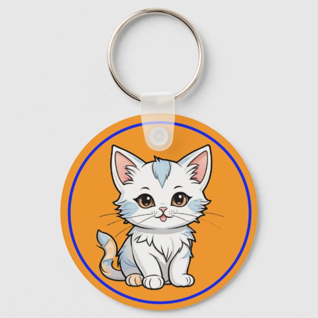 Stiliserad katt tecknad seriefigur linjekonst desi nyckelring (Framsida)