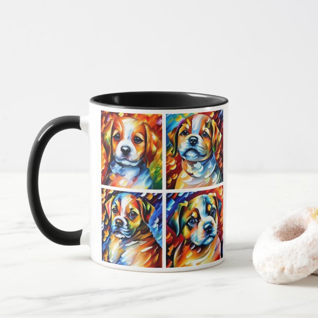 Stiliserad kute Puppy Porträtt-kaffe Mugg (Med munk)
