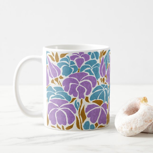 Stiliserad lavender och blå Blommigt för abstrakt Kaffemugg (Med munk)