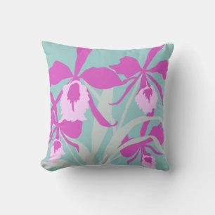 Stiliserad lila aqua orchid art vid kuddar