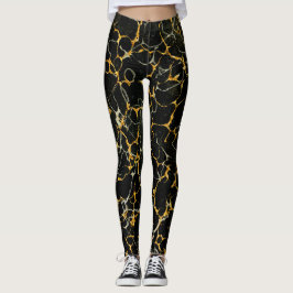 Stiliserad Modern Marbling Marble Black Guld Leggings