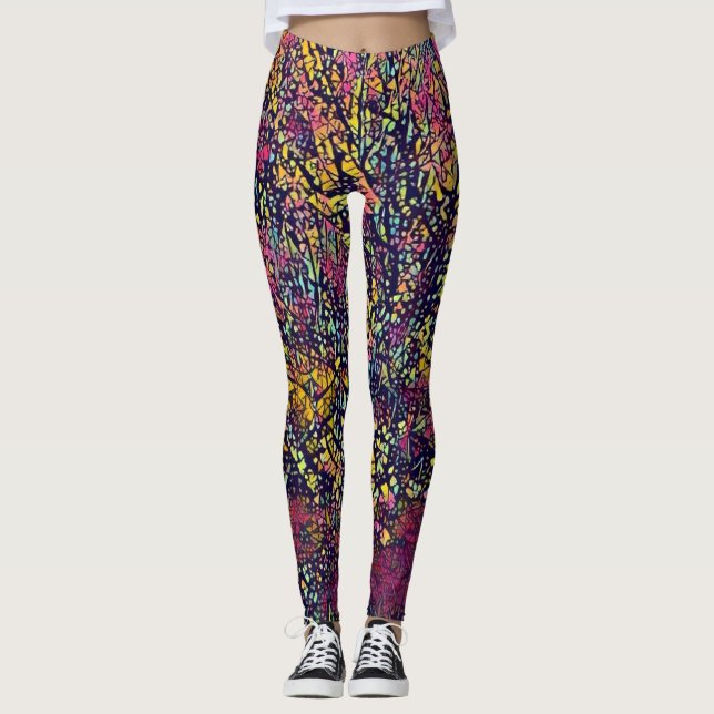 Stiliserad mosaik Blossoming Träd Leggings (Framsida)