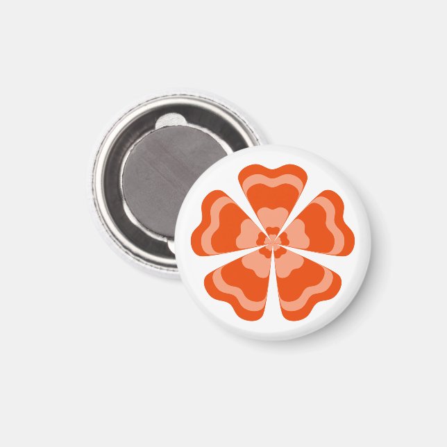 Stiliserad Orange Retro Blomma  Magnet (Front/Back)