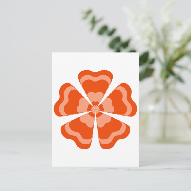 Stiliserad Orange Retro Blomma  Vykort (Stående Fram)