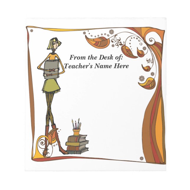 Stiliserad retro-lärare från NAMN skrivbord här Anteckningsblock (Framsida)