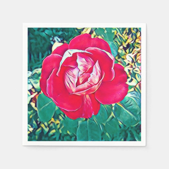 Stiliserad röd blomma Målning Pappers servett (Framsidan)