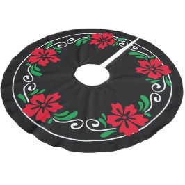 Stiliserad röd hibiskusblomma julkrans julgransmatta borstad polyester