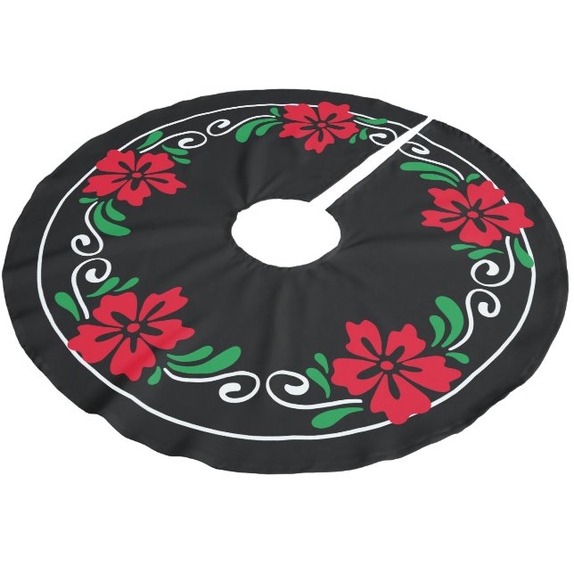 Stiliserad röd hibiskusblomma julkrans  julgransmatta borstad polyester (Vinklad)