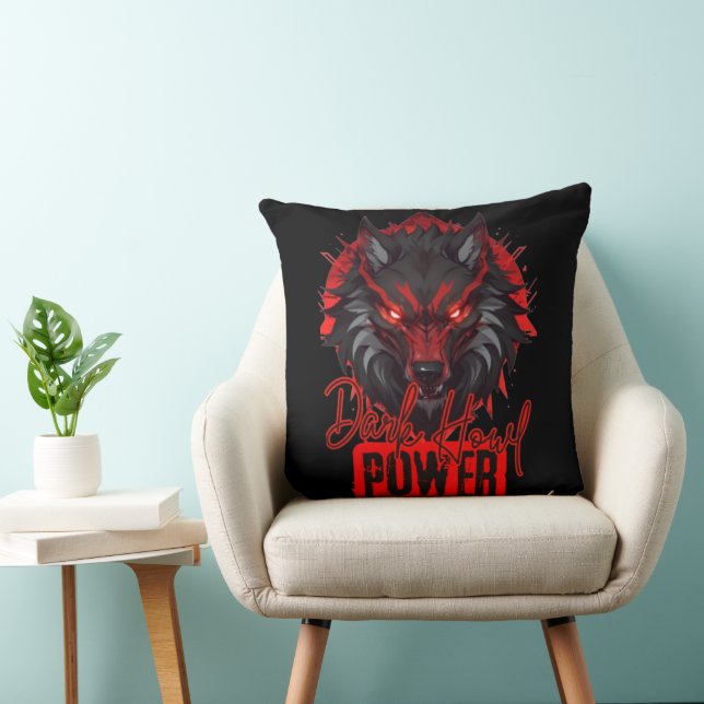Stiliserad röd Varg | Kraftfull Mörk Howl Art Kudde (Stol)
