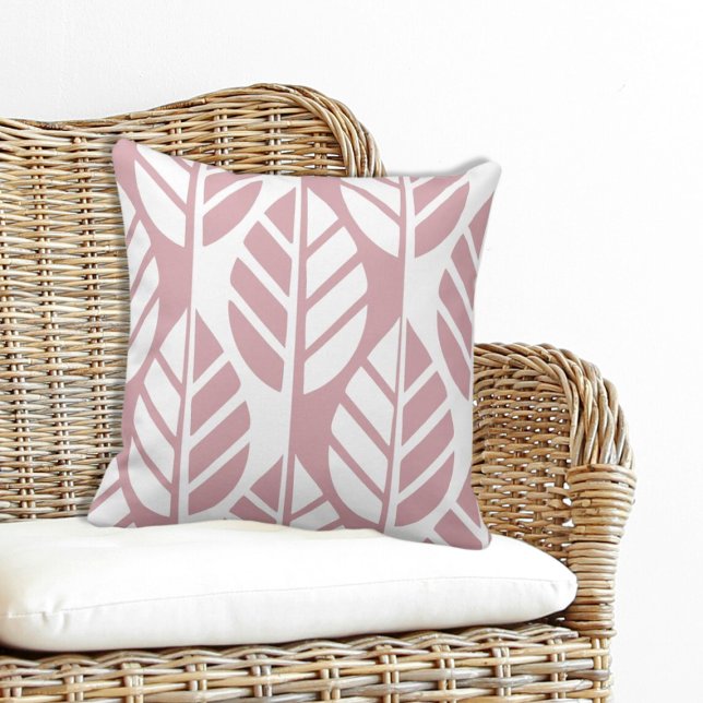 Stiliserad Rosa och vit Löv hos kvinnor Kudde (Feminine Stylized Pink and White Leaves Throw Pillow)