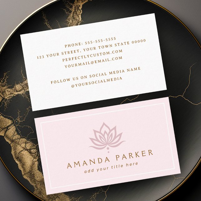 Stiliserad rosa yoga-läkning av lotus-blommor visitkort (Stylized lotus flower pink yoga healing business card)