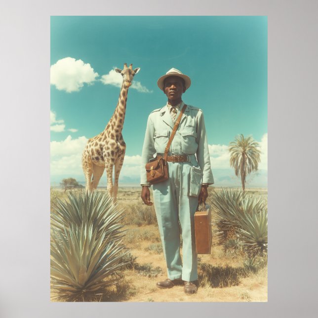 Stiliserad Safariporträtt Giraff Ökenlandskap Poster (Framsidan)