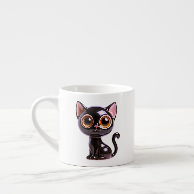 Stiliserad sittande svart katt, espressomugg (Vänster)