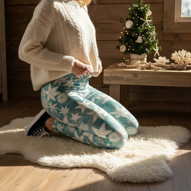 Stiliserad sjöstjärna & sanddollar-mönster #25 ID1 Leggings (Skapare uppladdad)