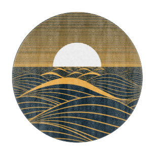 Stiliserad sol-måne, illustration av mörkens hav.