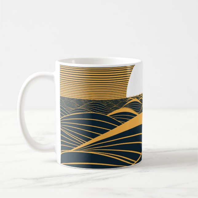 Stiliserad sol-måne, illustration av mörkens hav. kaffemugg (Vänster)