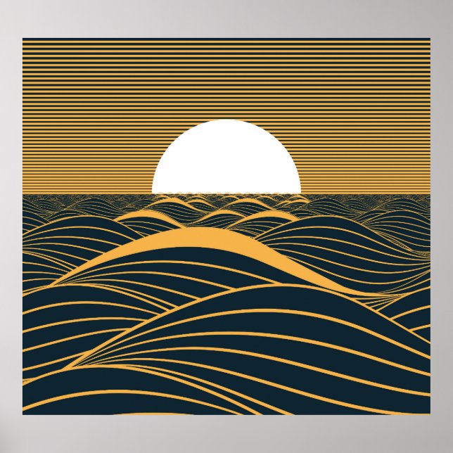 Stiliserad sol-måne, illustration av mörkens hav. poster (Framsidan)