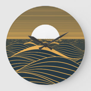 Stiliserad sol-måne, illustration av mörkens hav. stor klocka